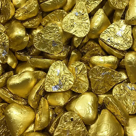 💛 Gold Wrapped Chocolate Hearts – 100g Bag