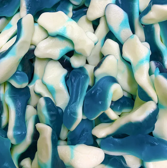 π¦ Gummy Sharks Blue/White (Gluten Free) β 100g Bag