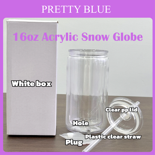 16oz Pre-drilled Acrylic Plastic Snowglobe Can Bottle Double Walled Cup Free Shipping (25PCS)