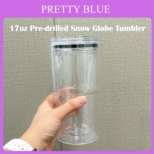 17oz Pre-drilled Snow Globe Tumbler Acrylic Snowglobe Bottle Cup with Hole & Plug Free Shipping (25PCS)