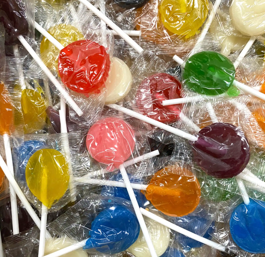 🍭 Flat Assorted Round Lollipops Wrapped - 100g Bag