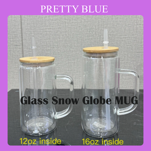 12 / 16 oz Sublimation Pre-drilled Snow Globe Tumbler Double Walled Glass Cup with Handle Free Shipping (25PCS)